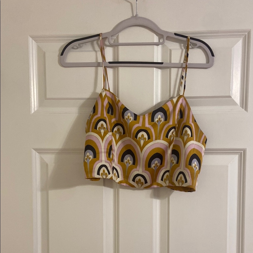 House of Harlow 1960 Retro Mustard Pink Black Patterned Crop Top